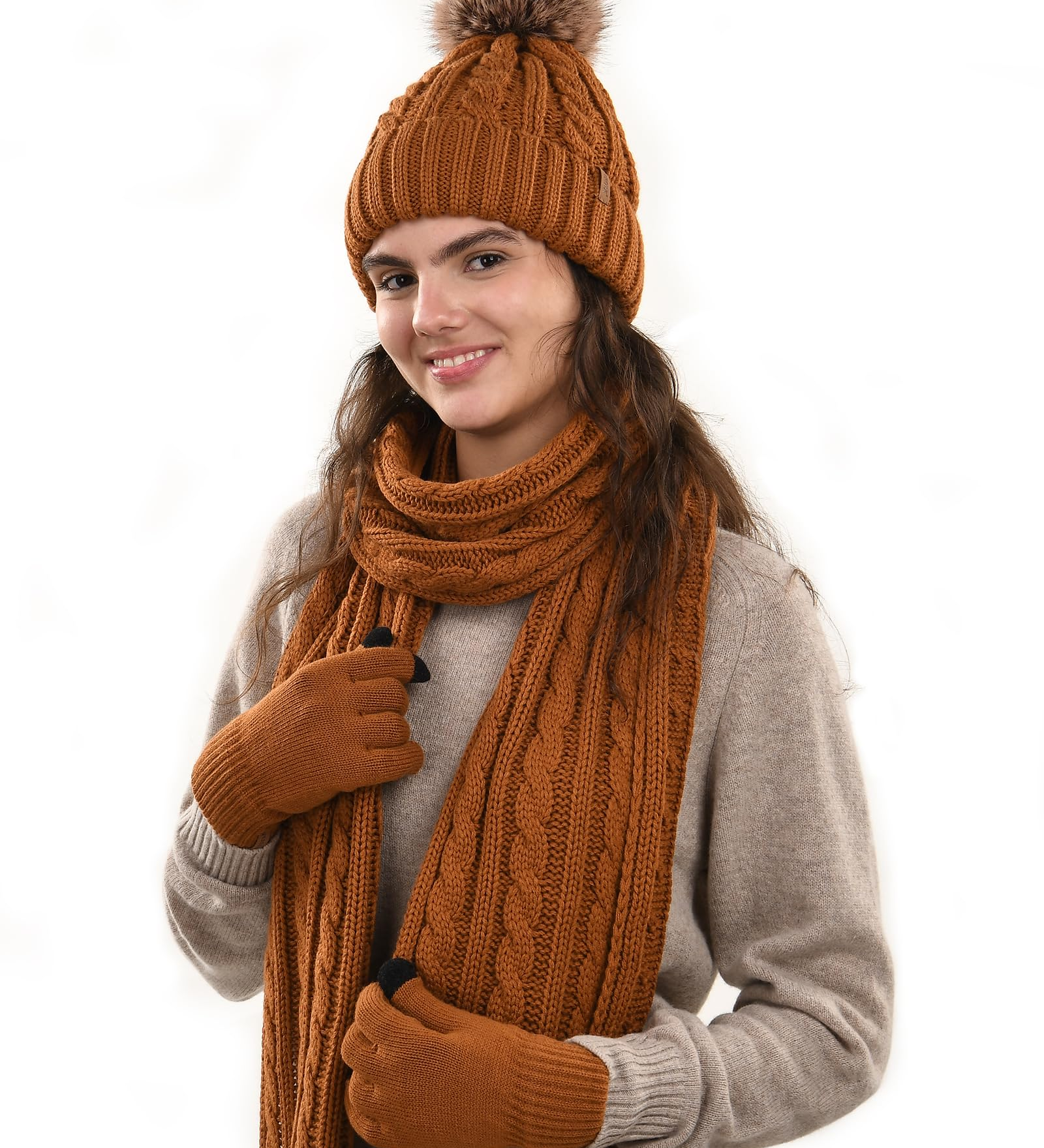 Elegáns Téli Sapka, Sál és Kesztyű Szett
