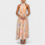 Halter-Nyakú Akvarell Mintás Maxi Ruha