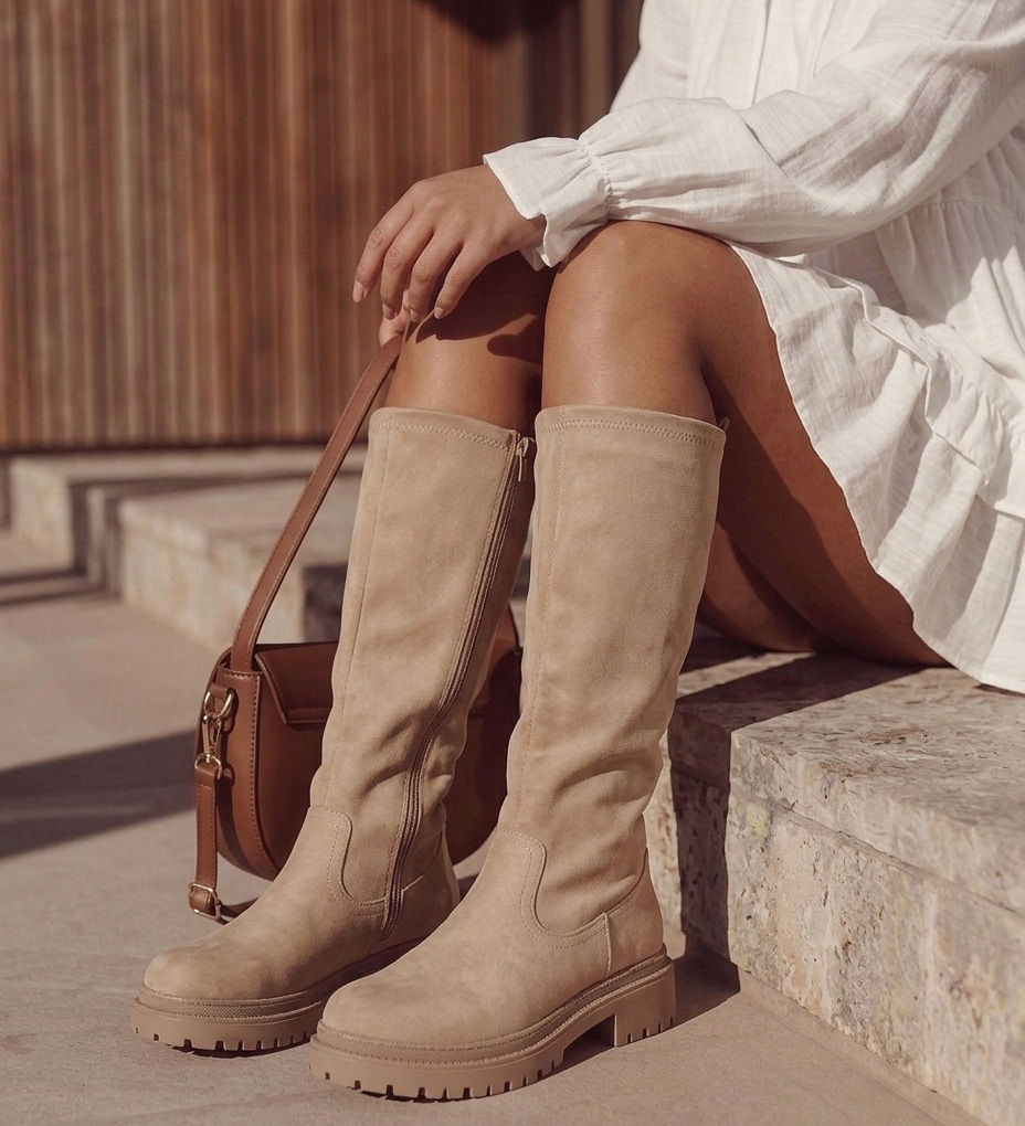 Shea | Khaki női magas szárú csizma oldalsó cipzárral