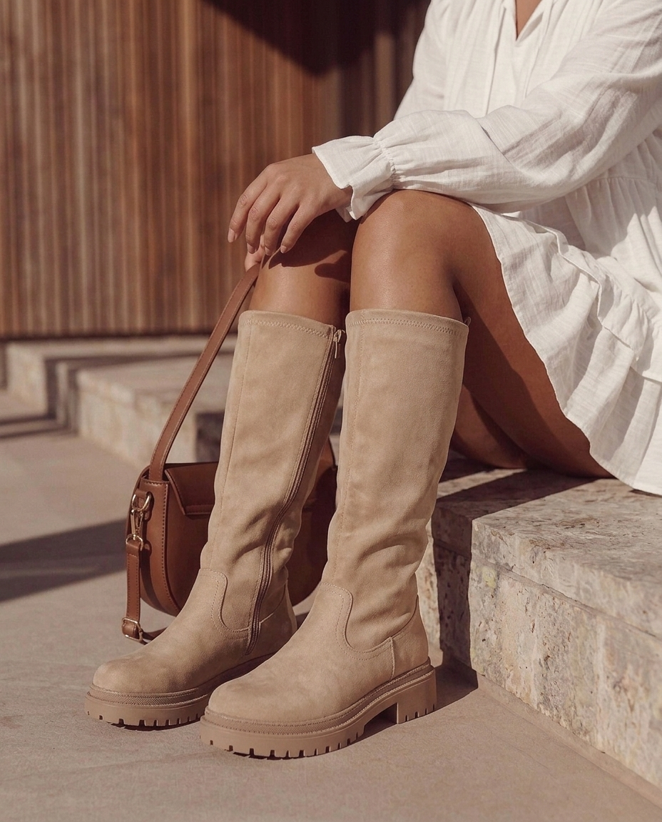 Shea | Khaki női magas szárú csizma oldalsó cipzárral