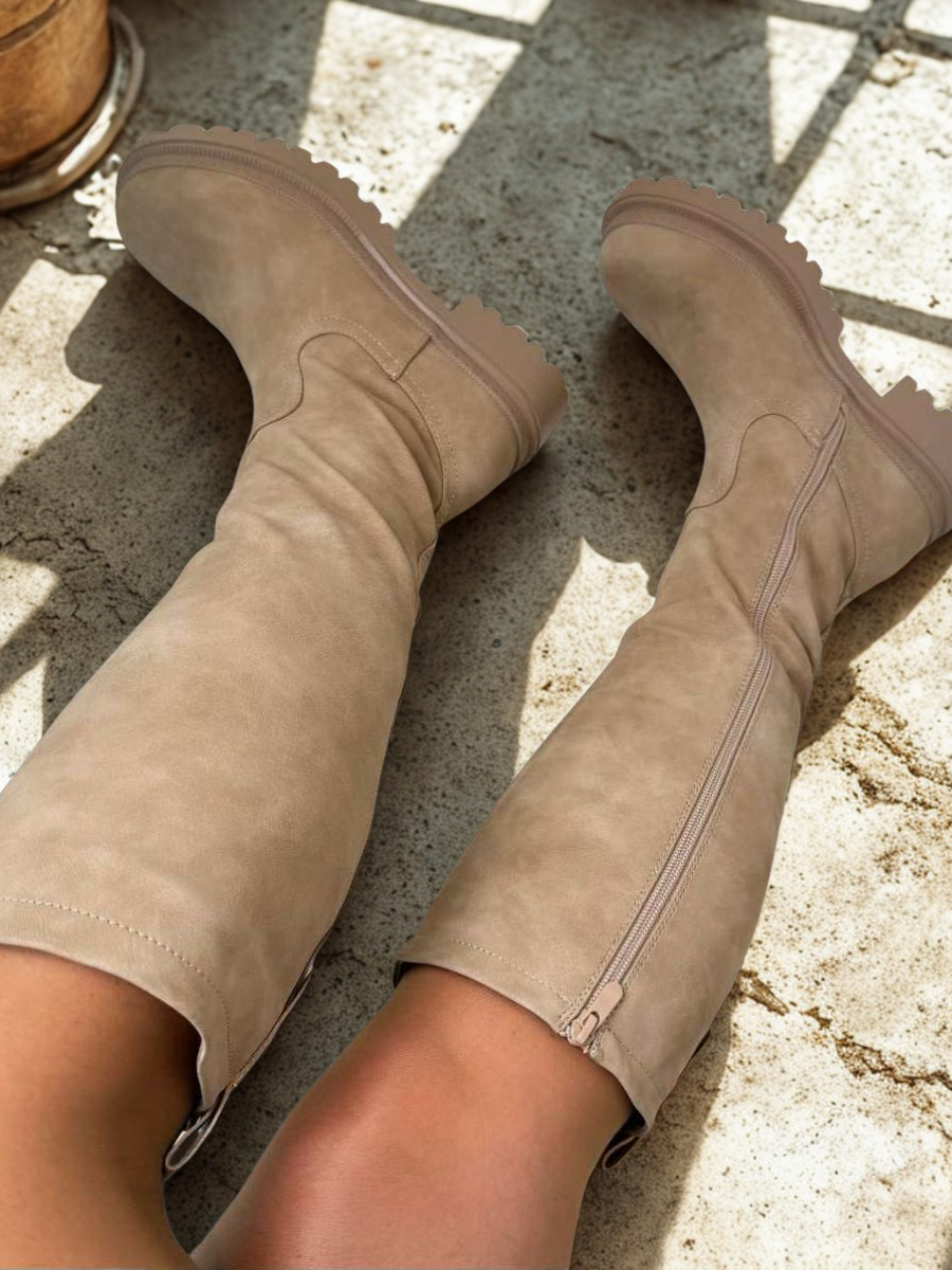 Shea | Khaki női magas szárú csizma oldalsó cipzárral