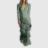 Clara | Elegáns, hosszú ujjú, bojtós maxi ruha