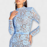 Freya – Elegáns Midi Ruha Virágos Csipkéből