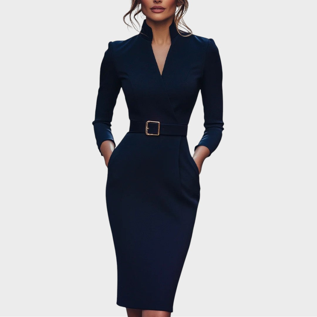 Jana | Elegáns Fekete Ruha Övvel