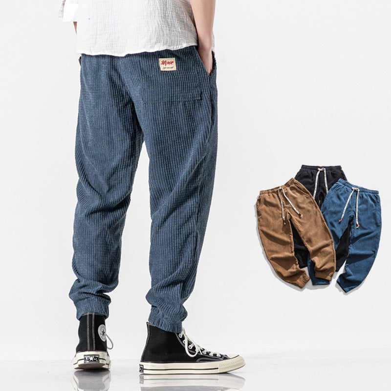 Férfi Kord Jogger Nadrág – Laza Fit, Zsinóros Derék – denim kék
