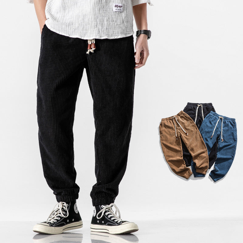 Férfi Kord Jogger Nadrág – Laza Fit, Zsinóros Derék – fekete