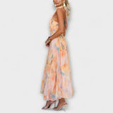 Halter-Nyakú Akvarell Mintás Maxi Ruha