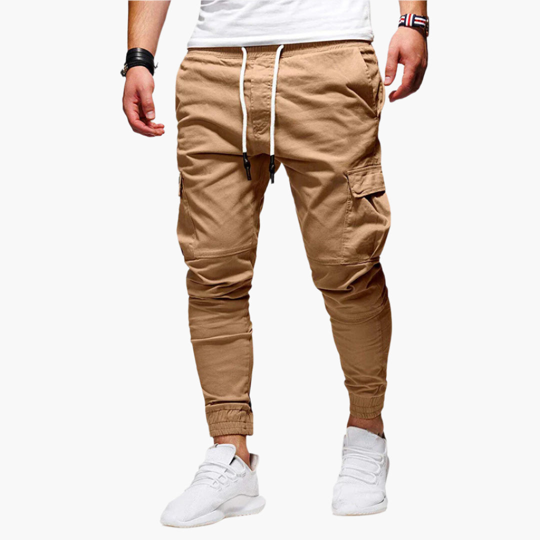 Férfi Cargo Joggingnadrág – Modern Streetwear Szabadidőnadrág Zsebekkel és Rugalmas Derékkal – khaki