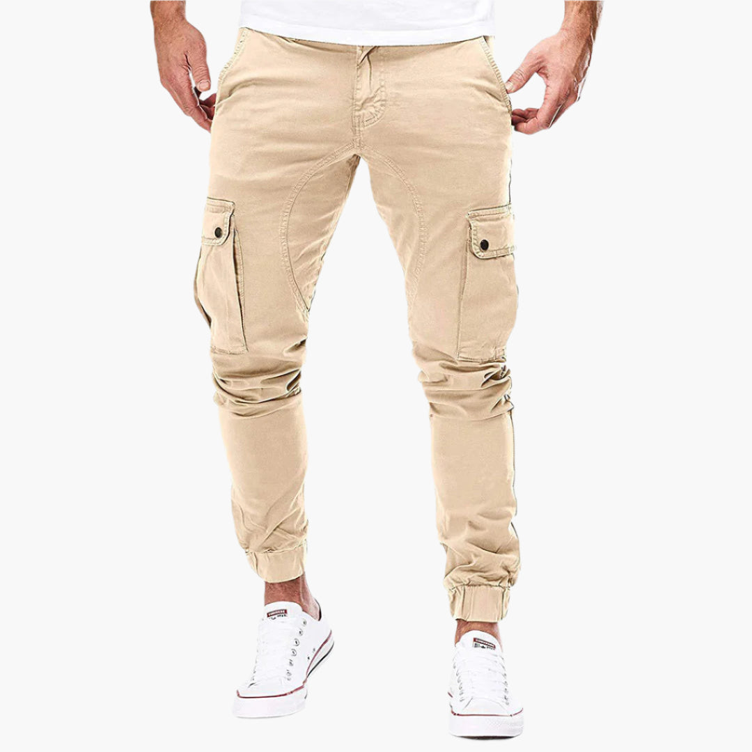Férfi Cargo Joggingnadrág – Modern Streetwear Szabadidőnadrág Zsebekkel és Rugalmas Derékkal – bézs
