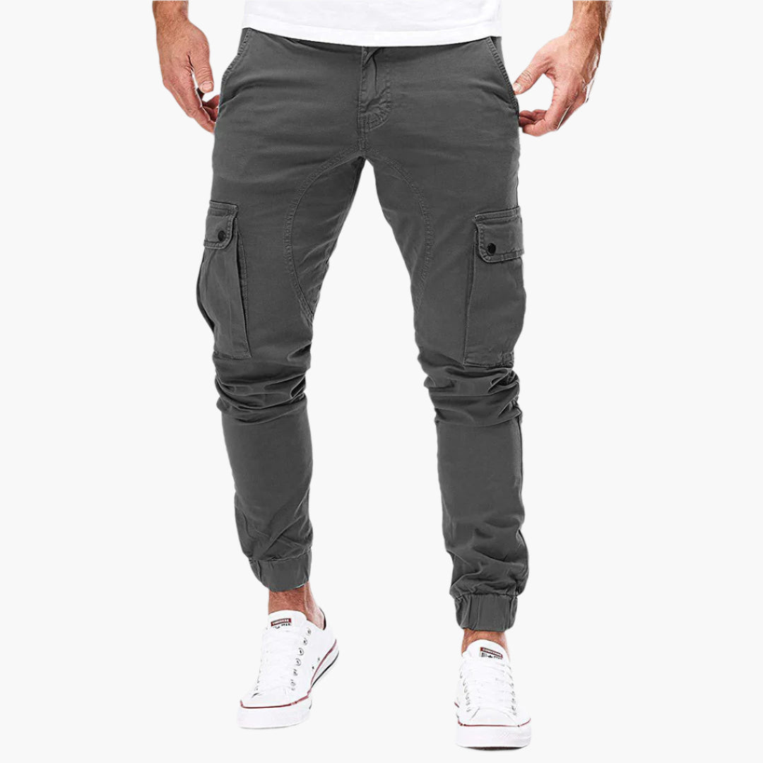 Férfi Cargo Joggingnadrág – Modern Streetwear Szabadidőnadrág Zsebekkel és Rugalmas Derékkal – sötétszürke