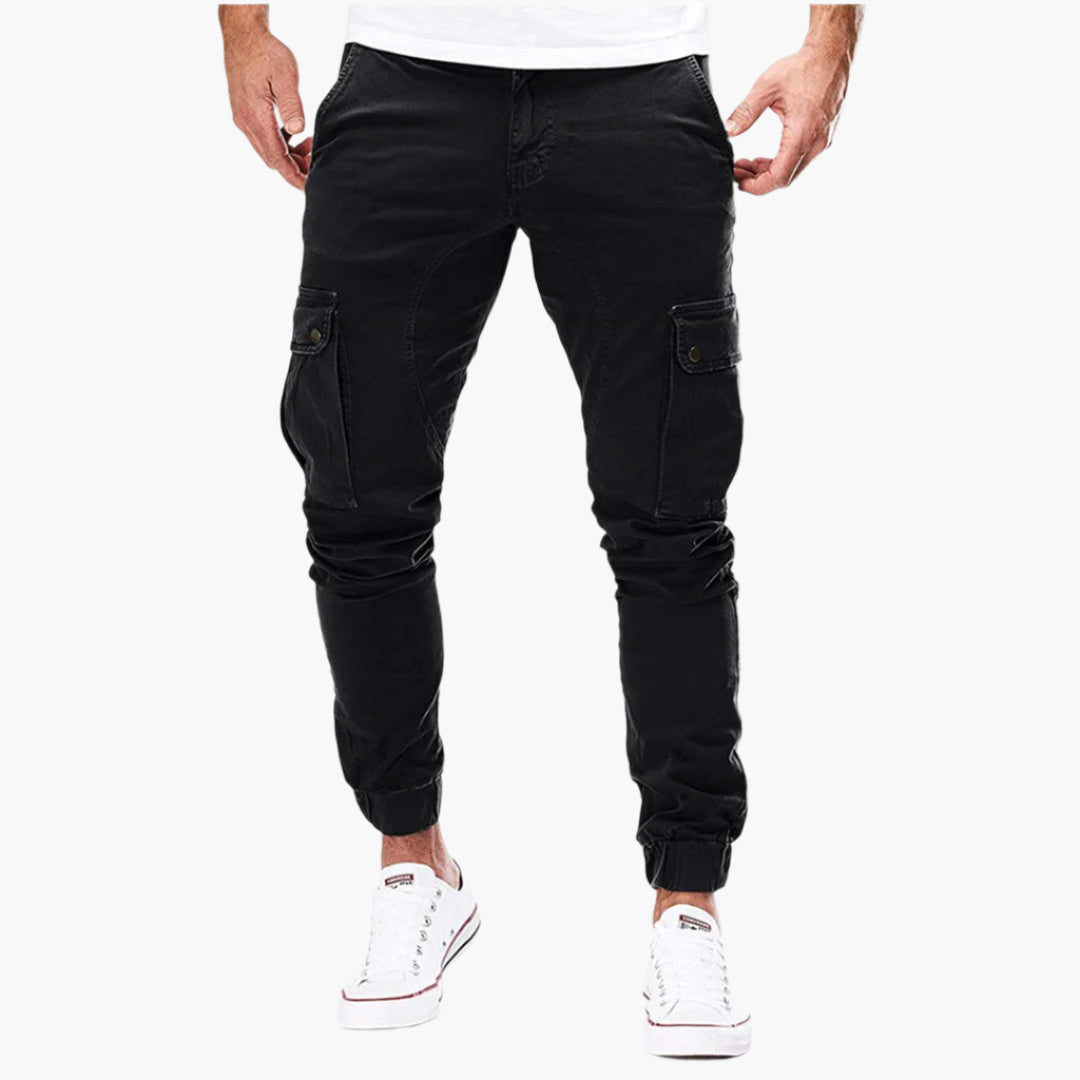 Férfi Cargo Joggingnadrág – Modern Streetwear Szabadidőnadrág Zsebekkel és Rugalmas Derékkal – fekete