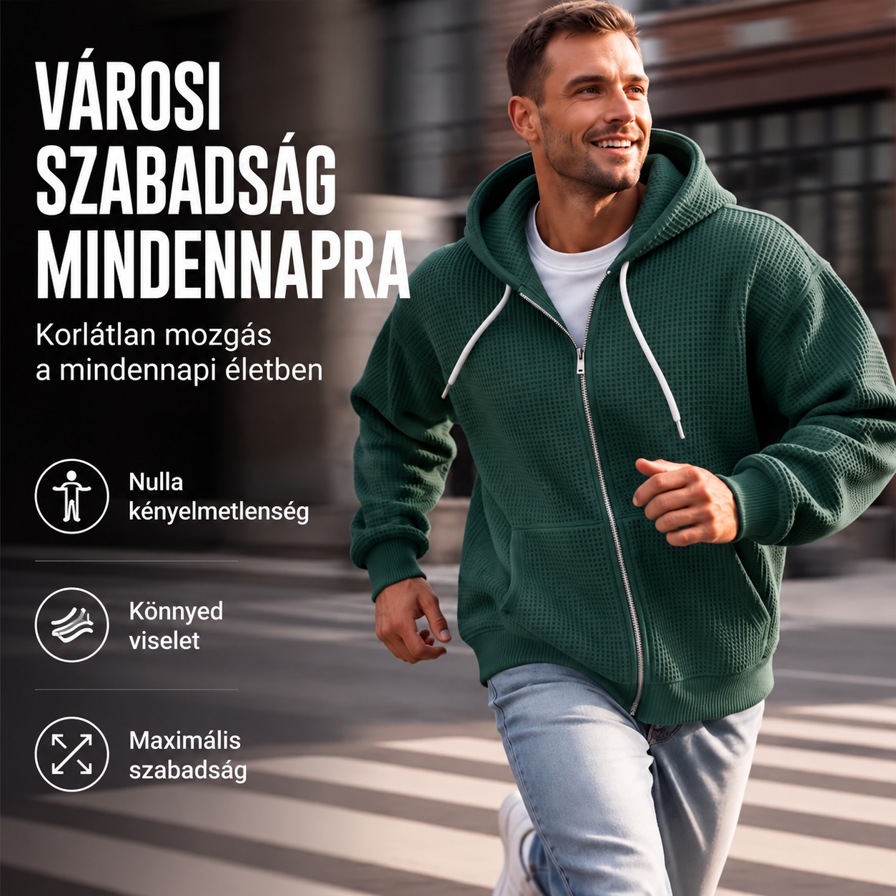 Quentin | Férfi kapucnis pulóver oldalsó cipzárral