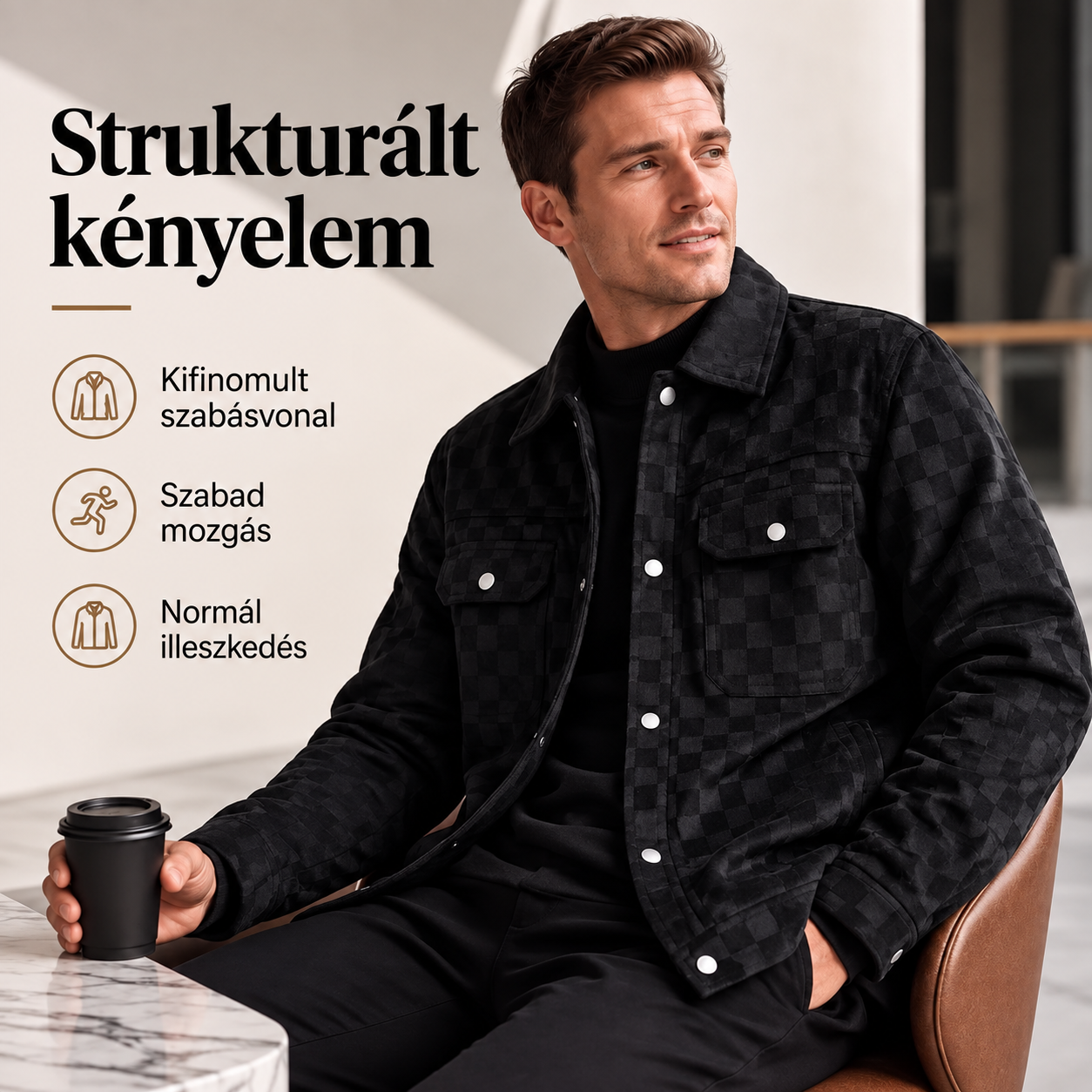 Ruben | Férfi kabát velúr hatású felülettel