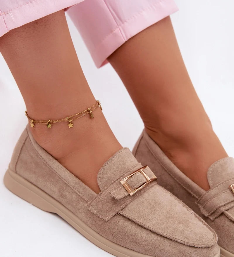 Margaux | Khaki női mokaszin velúr hatású felülettel