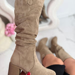 Mandy | Taupe női magas szárú csizma oldalsó cipzárral