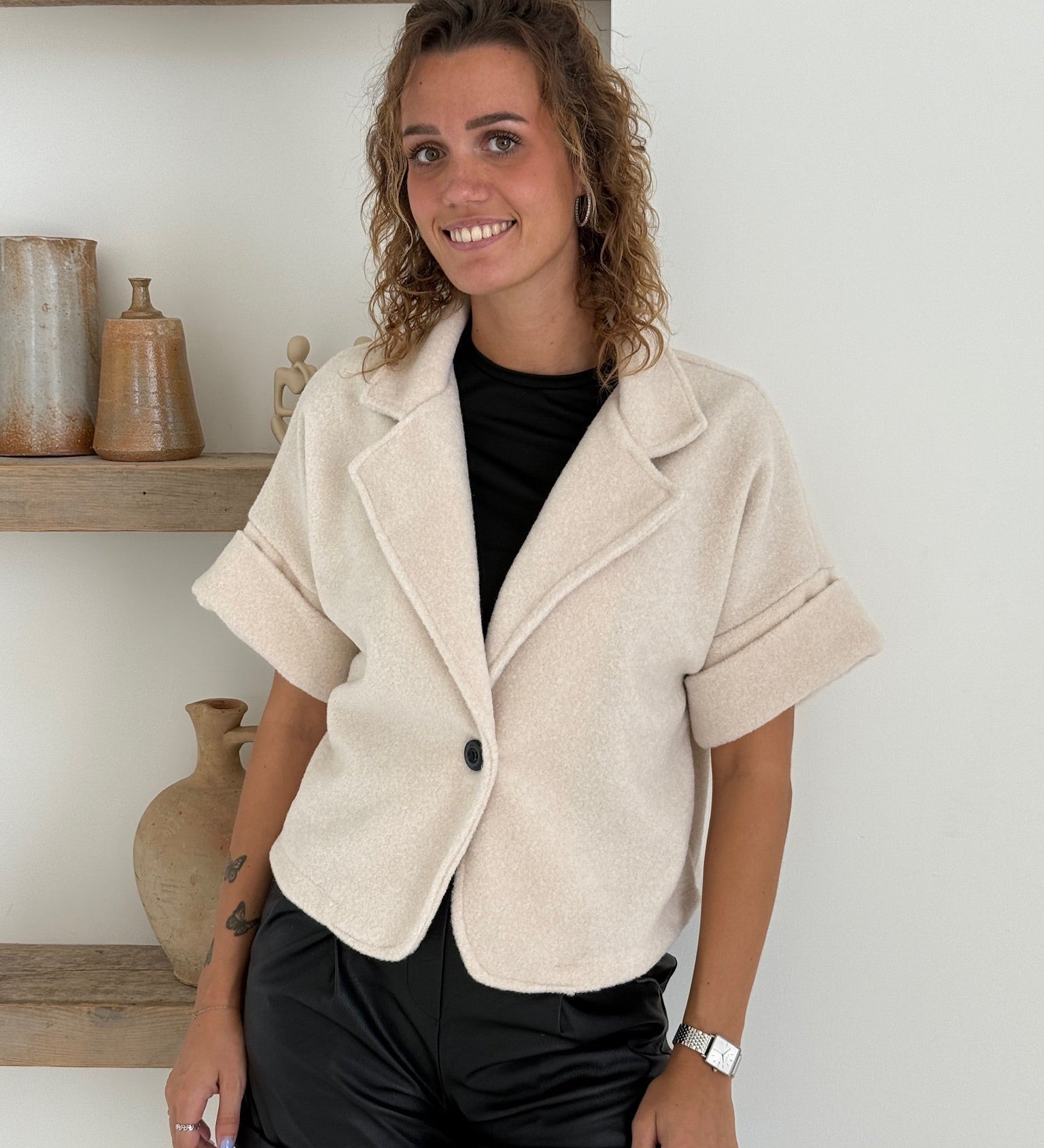 Cropped Teddy Blazer – bézs