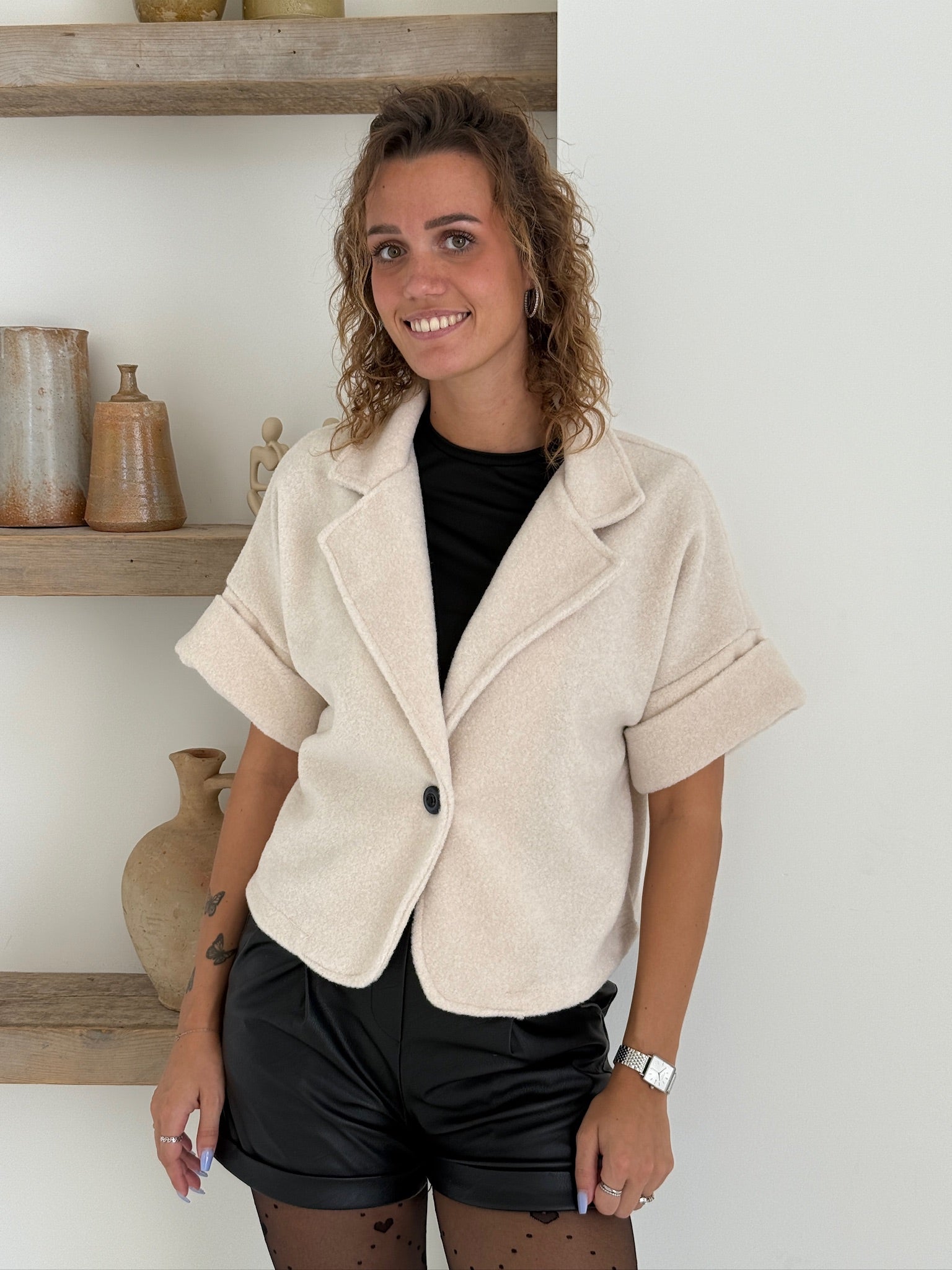 Cropped Teddy Blazer – bézs
