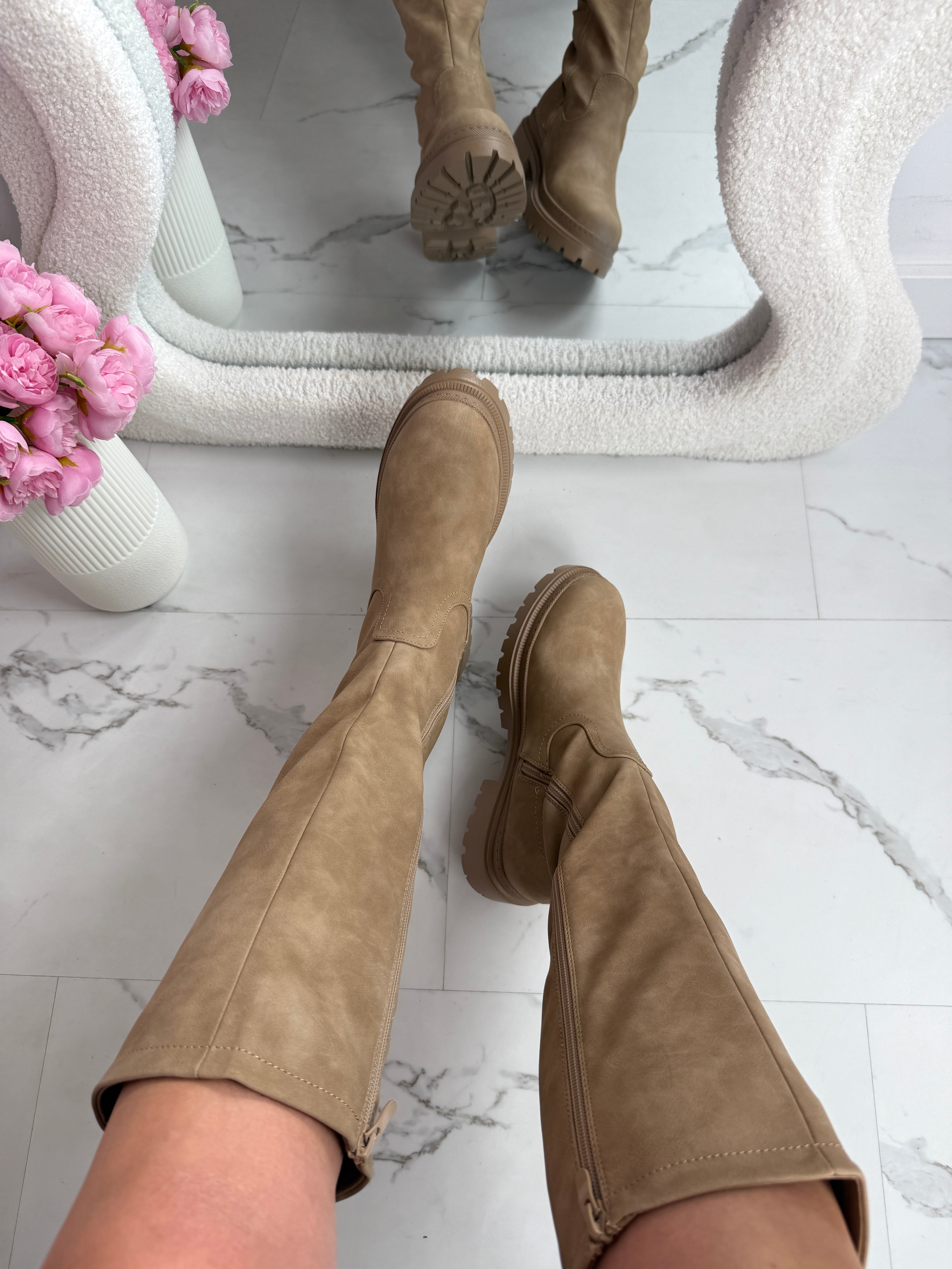 Shea | Khaki női magas szárú csizma oldalsó cipzárral