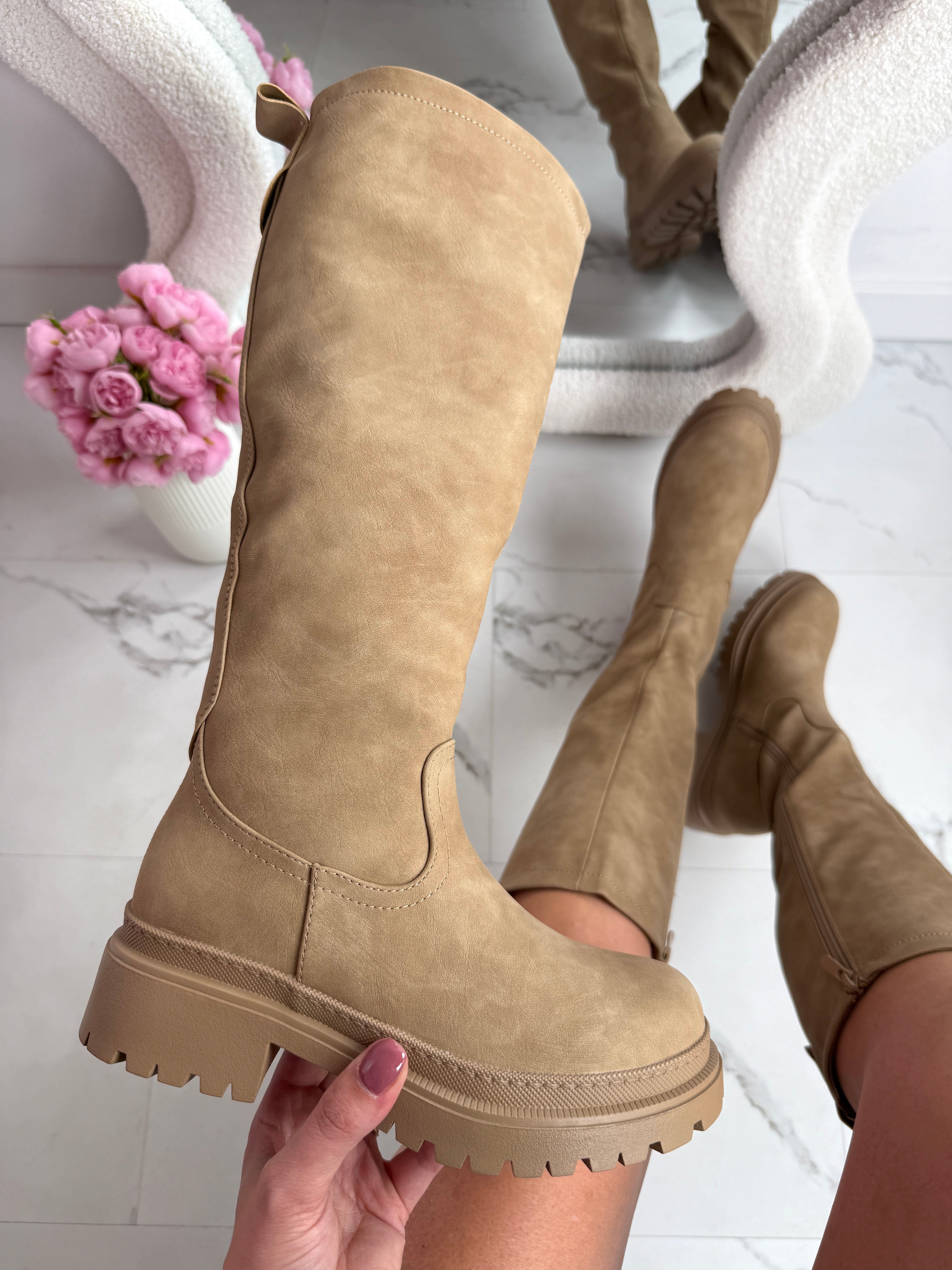 Shea | Khaki női magas szárú csizma oldalsó cipzárral
