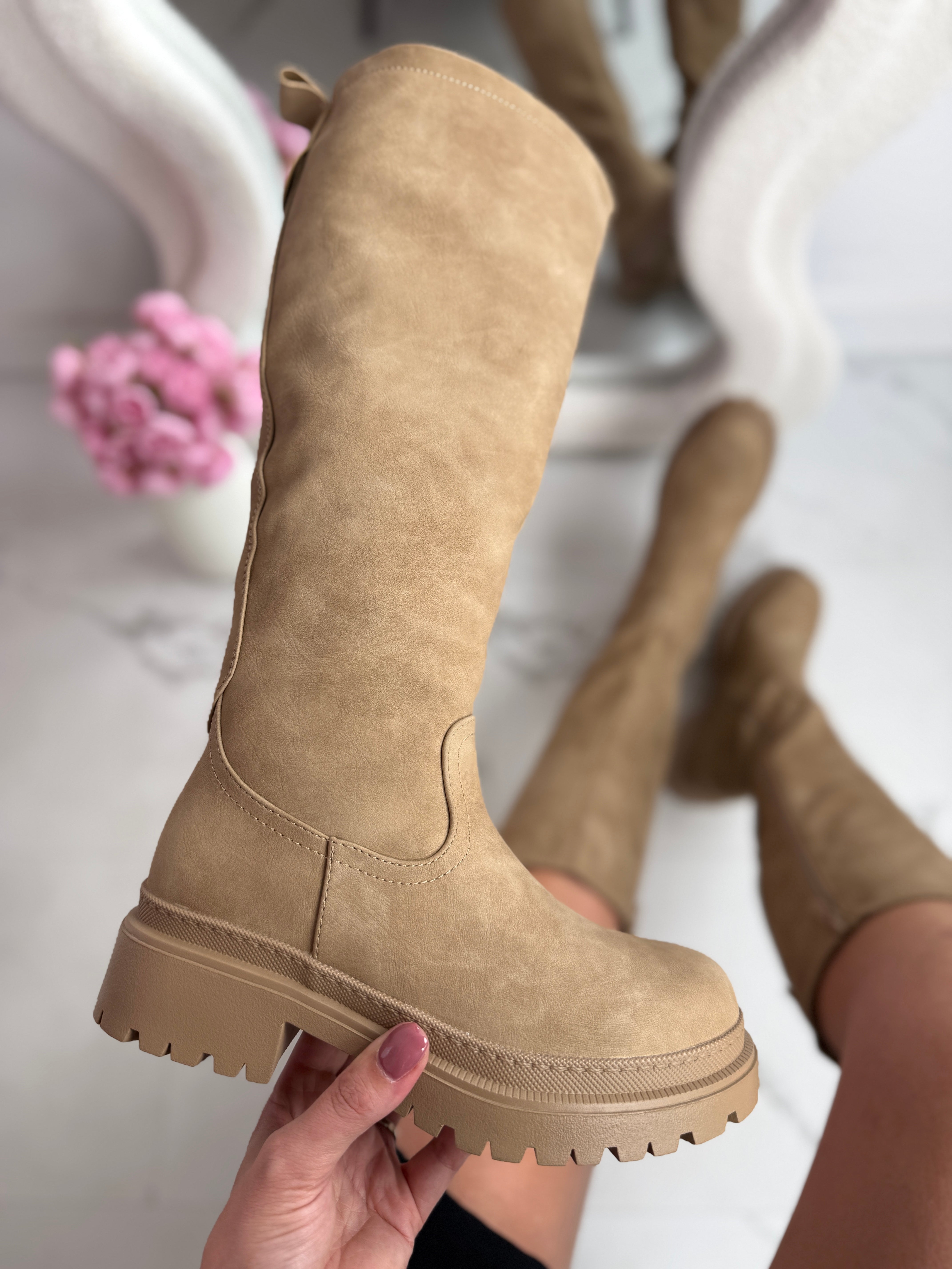 Shea | Khaki női magas szárú csizma oldalsó cipzárral