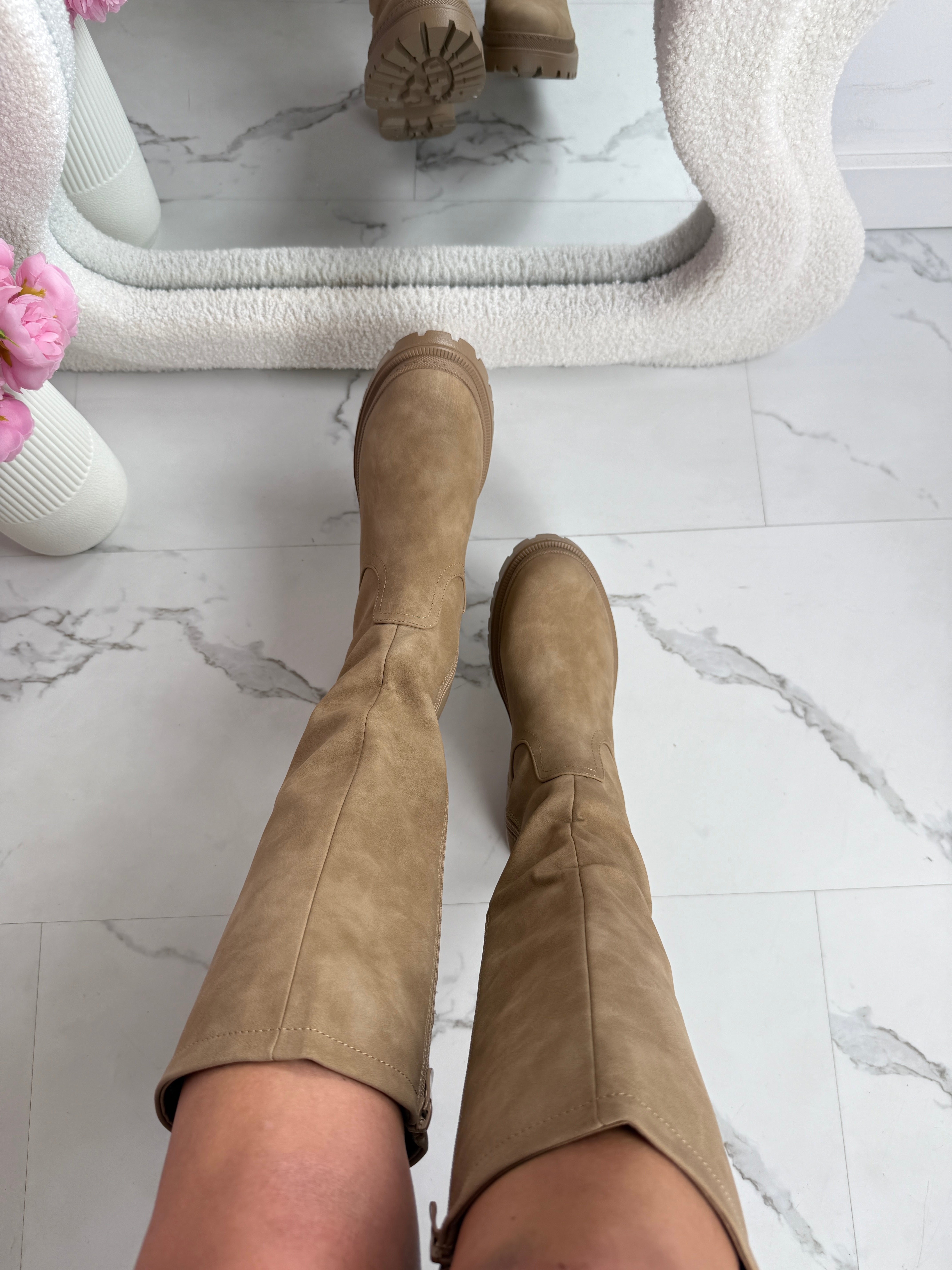 Shea | Khaki női magas szárú csizma oldalsó cipzárral