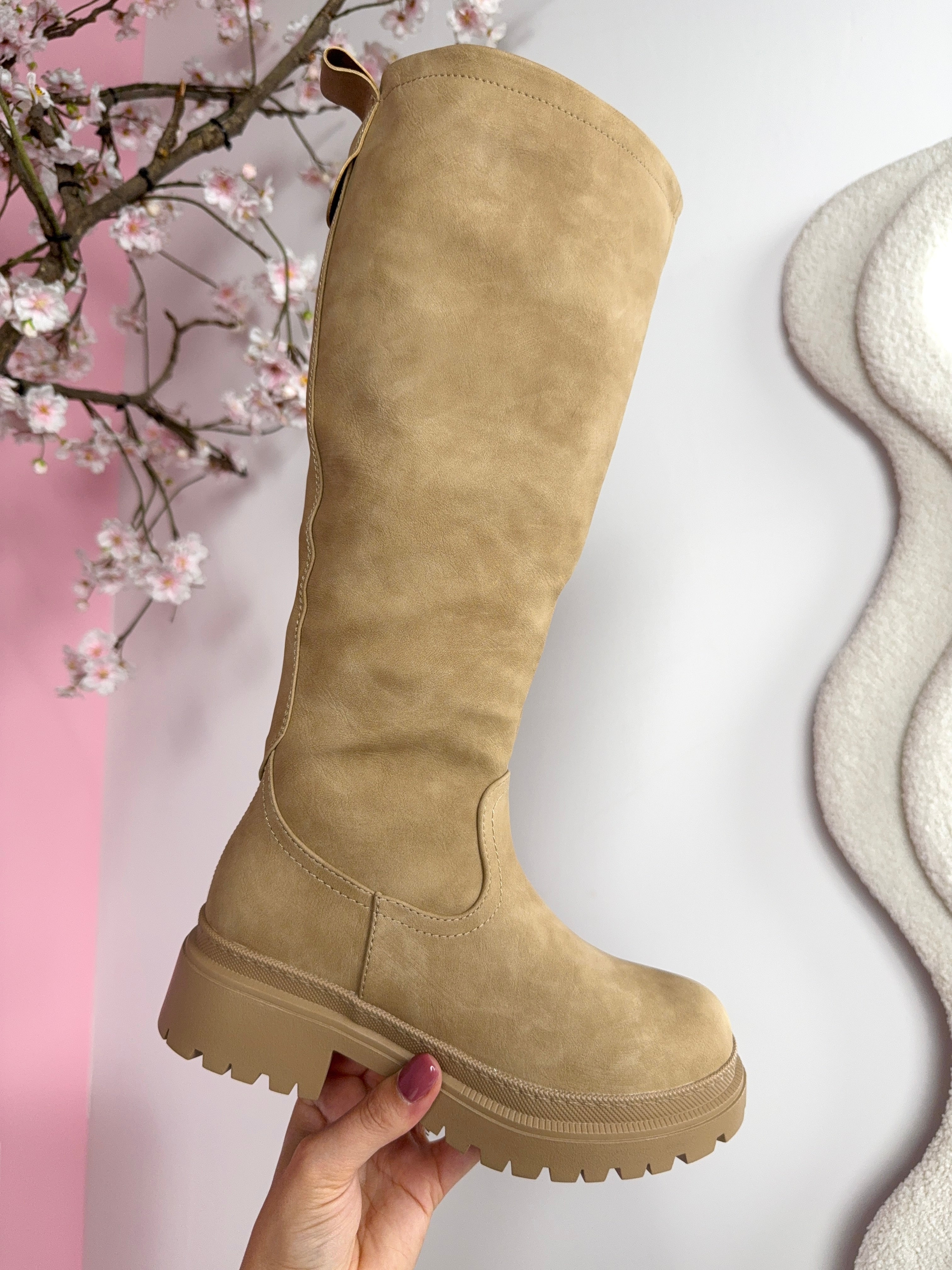 Shea | Khaki női magas szárú csizma oldalsó cipzárral