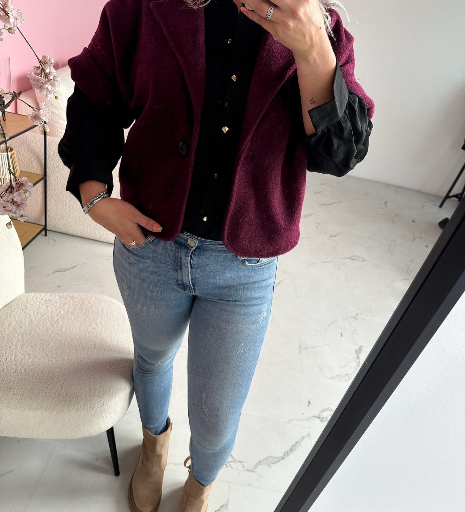 Cropped Teddy Blazer – bordó