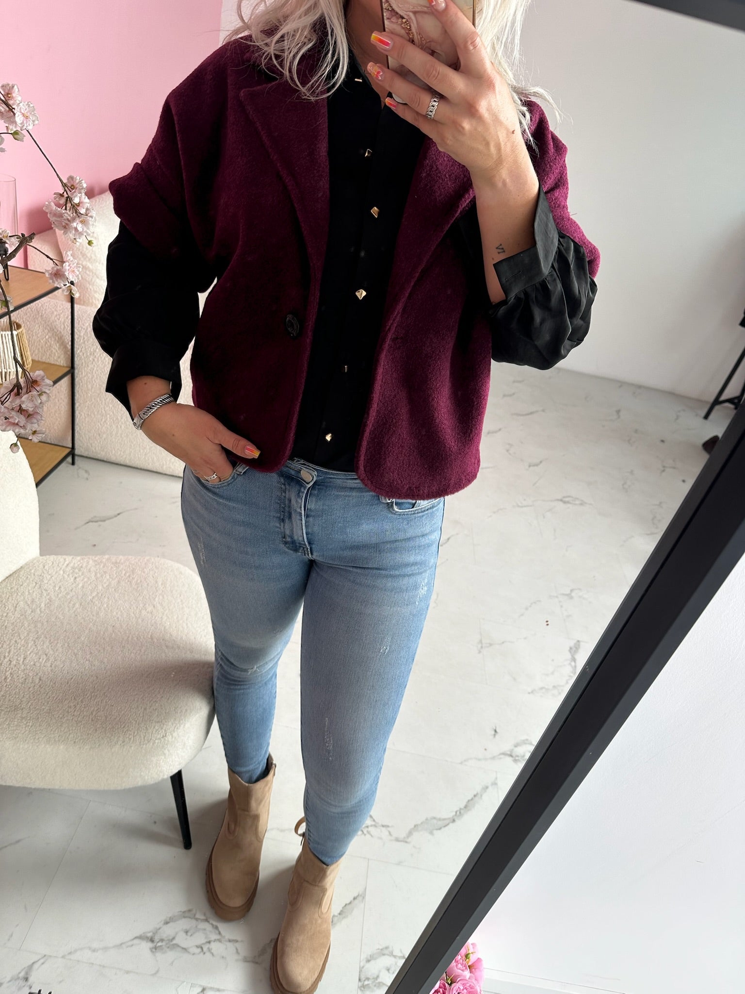 Cropped Teddy Blazer – bordó