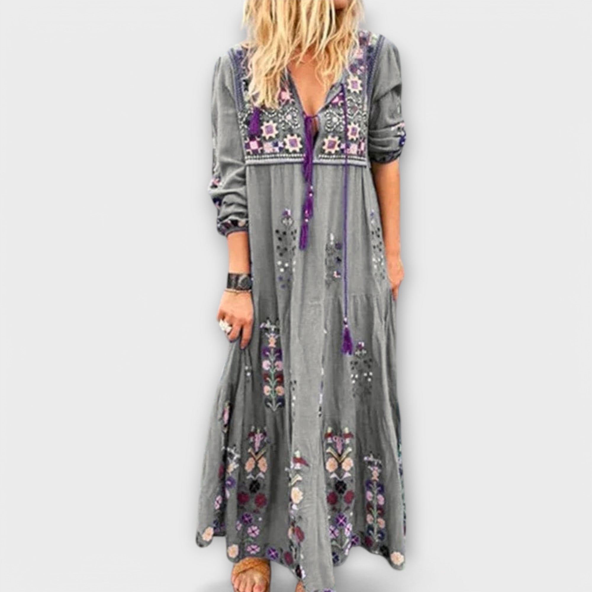 Vivi - Lässig Boho Vászon Maxi Ruha