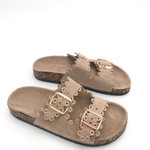 Blythe | Khaki női papucs csatos részlettel