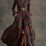 Highland Muse™ | Vintage Kockás Maxi Ruha