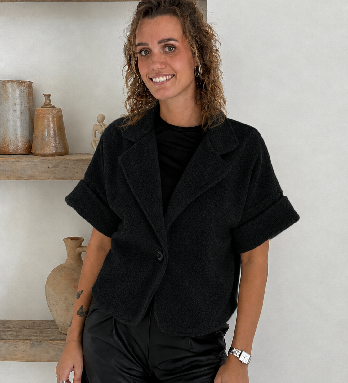 Cropped Teddy Blazer – fekete