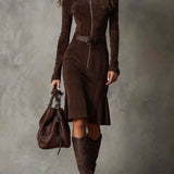 Cambria Luxe Suede Zip-Front Midi Ruha