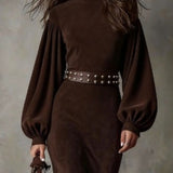Aurelia™ | Luxe Suede Magasnyakú Maxi Ruha