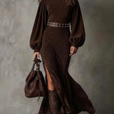 Aurelia™ | Luxe Suede Magasnyakú Maxi Ruha